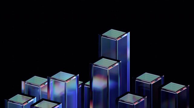 Abstract animation, geometric design with moving glass blocks, 4k looping video, 3d render