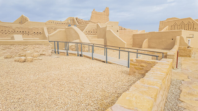 Panoramic view of Diriyah, a UNESCO World Heritage site near Riyadh, showcasing the unique mud-brick architecture and the restoration efforts preserving Saudi Arabia's cultural heritage