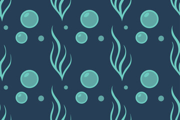 Naklejka premium Teal seaweed and bubbles pattern underwater ocean