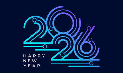 2026 Happy New Year with technology design vector illustration. Unique 2026 logo design template.