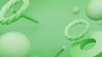Abstract 3D This pastel green image shows floating spheres rings and cylinders. Gradient abstract 3D seamless loop - motion background for creative video project. - Powered by Adobe