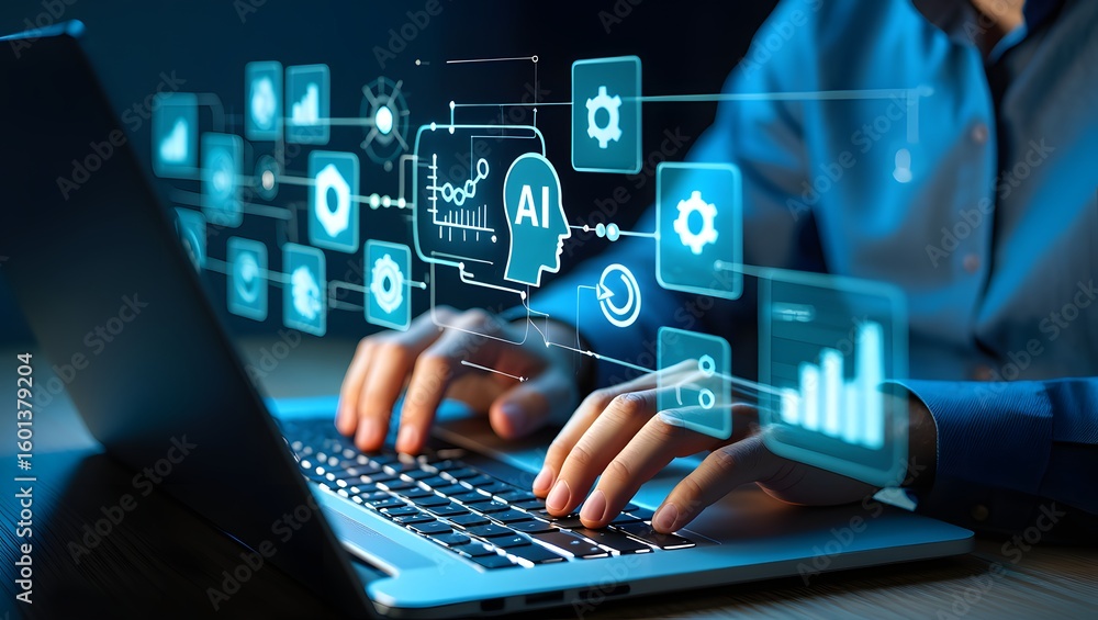 Poster ai agent and intelligent automation ia technology. business process automation bpa system. businessm