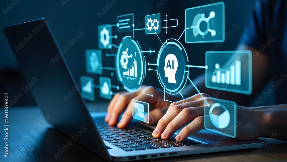 Poster ai agent and intelligent automation ia technology. business process automation bpa system. businessm
