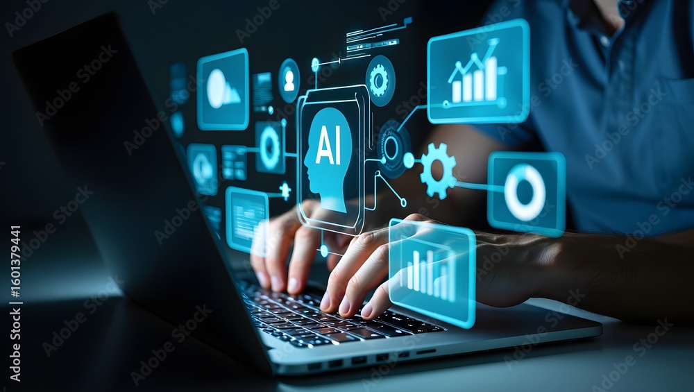 Poster ai agent and intelligent automation ia technology. business process automation bpa system. businessm