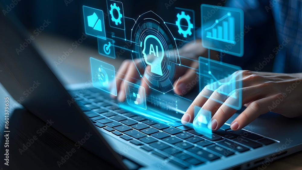 Poster ai agent and intelligent automation ia technology. business process automation bpa system. businessm