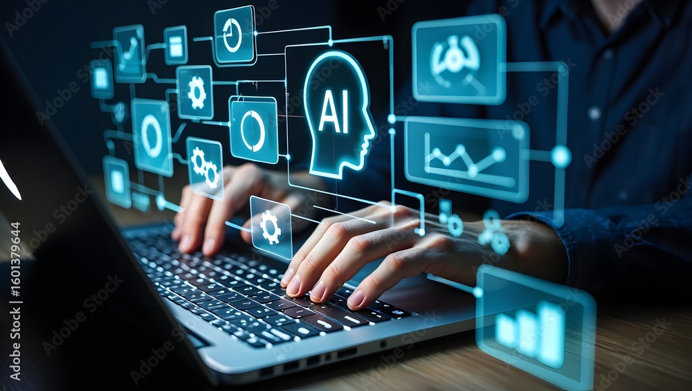 Poster ai agent and intelligent automation ia technology. business process automation bpa system. businessm