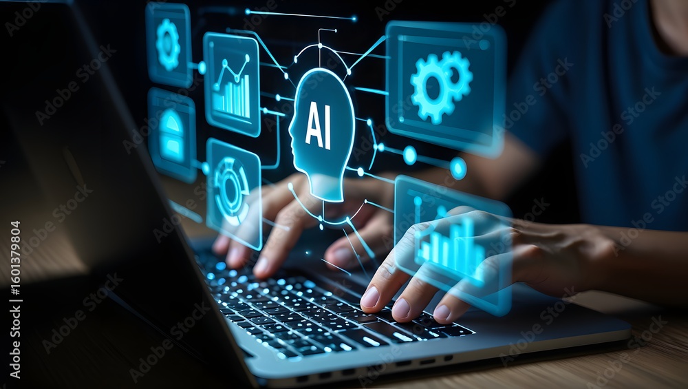 Poster ai agent and intelligent automation ia technology. business process automation bpa system. businessm