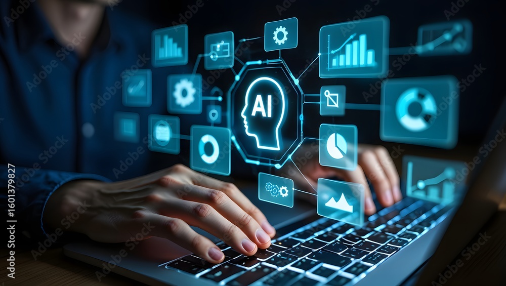 Poster ai agent and intelligent automation ia technology. business process automation bpa system. businessm