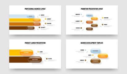 Fototapeta premium Financial Visualization 4 5 2 3 Step Diagram Presentation Design Set. Consulting Launch Four Five Two Three Option Infographic Frame Layout Vector Illustration Collection.
