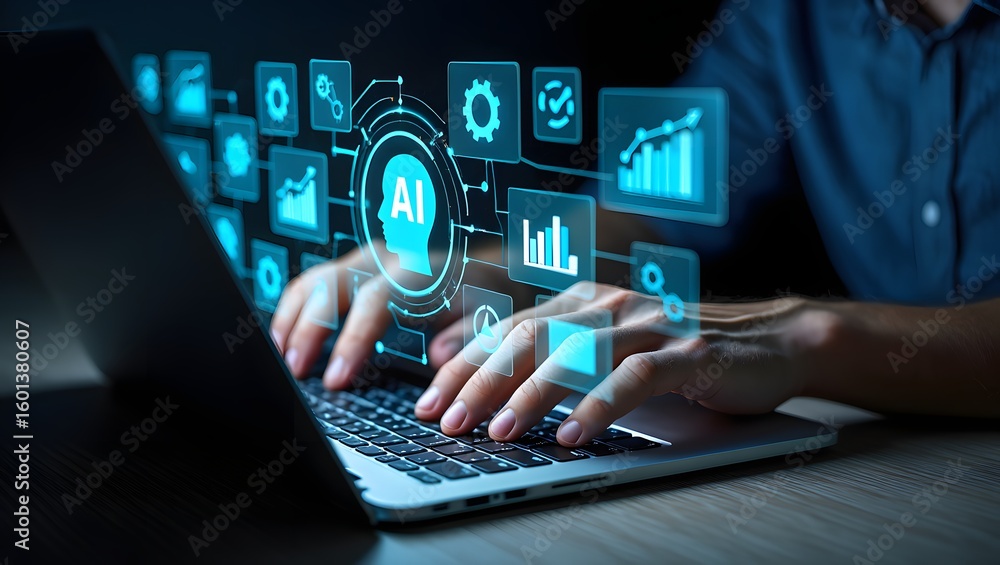 Poster ai agent and intelligent automation ia technology. business process automation bpa system. businessm