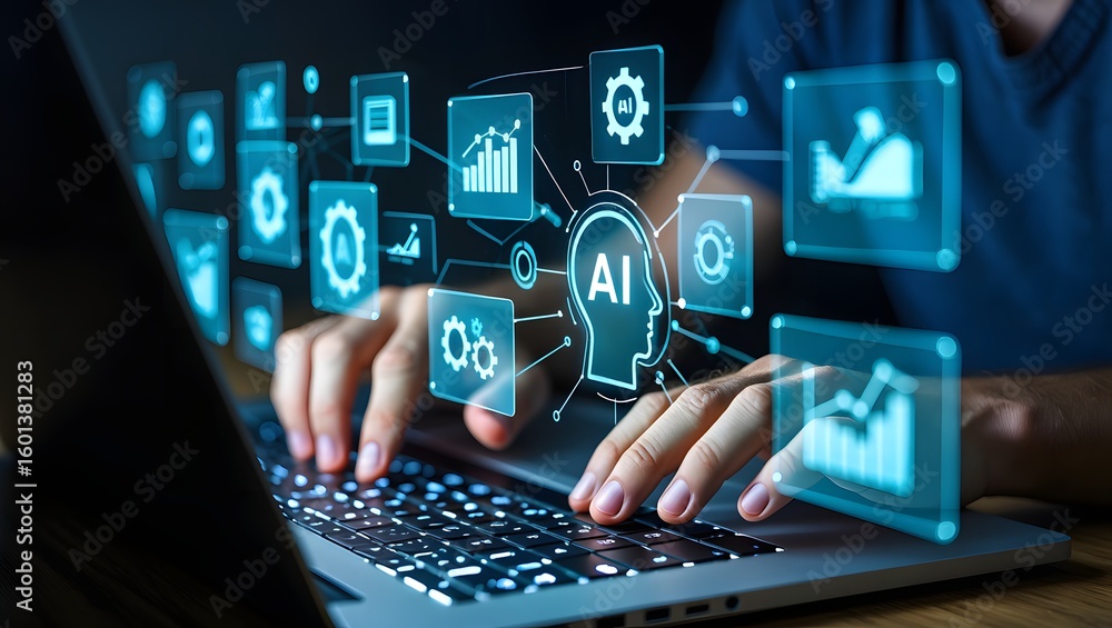 Poster ai agent and intelligent automation ia technology. business process automation bpa system. businessm