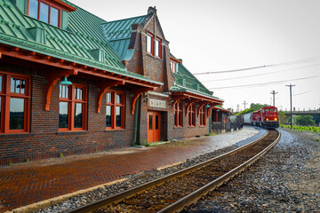 Fototapeta premium Commercial Red Freight Train Close-Up