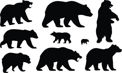 Bear Silhouette Bundle Design on White Background