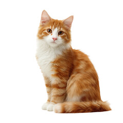 An adorable ginger cat with captivating eyes, sitting and looking toward camera, perfect pet portrait.  