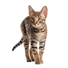 Obraz premium A striking serval cat with a captivating gaze and unique markings. This feline showcases elegance and beauty. 