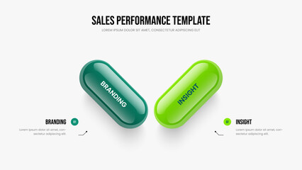 Service Visualization 2 Element Diagram Frame Template. Investor Overview Two Step Infographic Slide Design. Financial Launch Presentation Layout Vector Illustration.