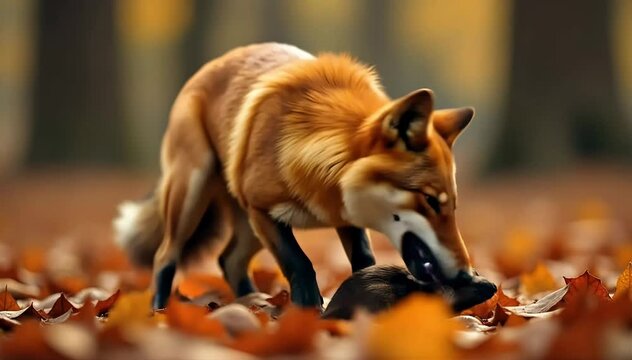 Dhole eating freshly caught prey