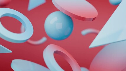 Abstract 3D Floating blue and red geometric shapes. Gradient abstract 3D seamless loop - motion background for creative video project. - Powered by Adobe