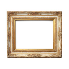 An antique golden frame, perfect for displaying a piece of art or a cherished memory. The frame has intricate carvings and a rich, golden finish