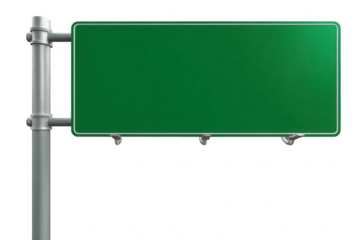 a blank green highway sign hanging on a metal pole, isolated on a white background, png, transparent
