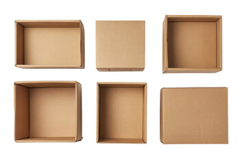 Fototapeta premium A set of cardboard boxes, in different sizes and shapes, isolated on a white background, png, transparent