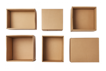 A set of cardboard boxes, in different sizes and shapes, isolated on a white background, png, transparent