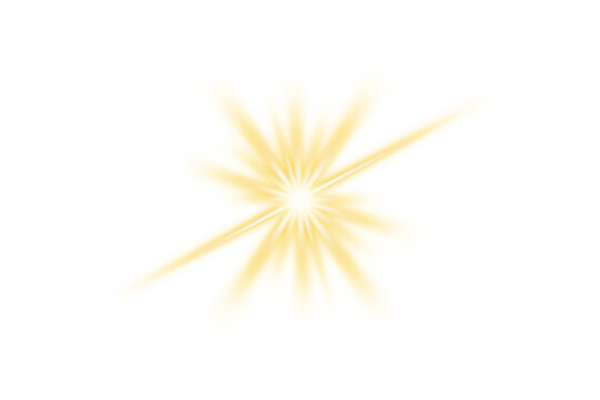 Glowing light burst effect on transparent background. Yellow sun light shine glow overlay. Isolated bright slotlight with lens flare. explosion star light spicial effect. Design elements. PNG
