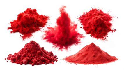  set of powder explosion red holi powder red smoke isolated on white background PNG, AI GENERATED