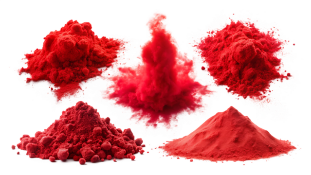  set of powder explosion red holi powder red smoke isolated on white background PNG, AI GENERATED