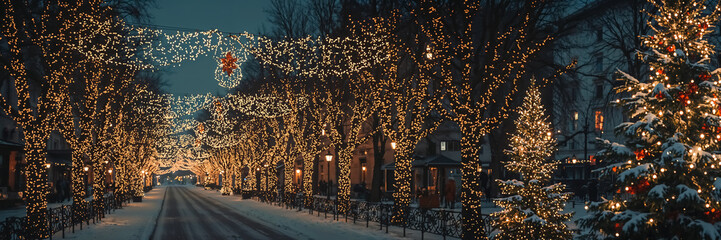 city Riga Latvia winter street decorated with Christmas trees amazingly beautiful garlands