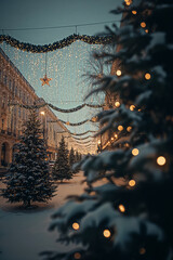 city Riga Latvia winter street decorated with Christmas trees amazingly beautiful garlands