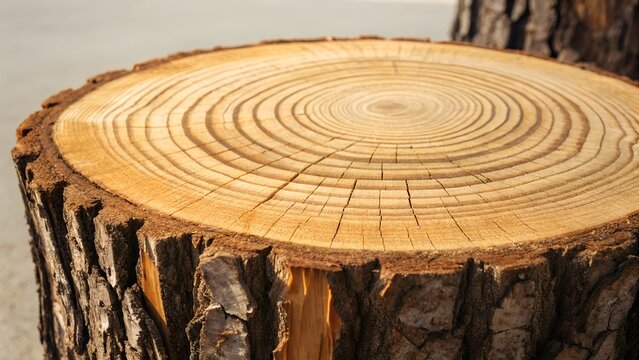 Tree branch stump with concentric dried sap halos, aged like natural lacquer over time