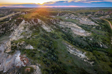 Scenic aerial view near Theodore Roosevelt National Park