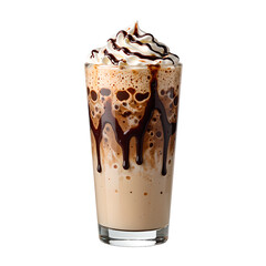 Delicious triple layer iced latte adorned with chocolate drizzle perfect for coffee enthusiasts and food bloggers alike