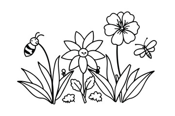 Outline Garden Flowers And Insects