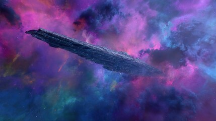 Futuristic spaceship in vibrant nebula