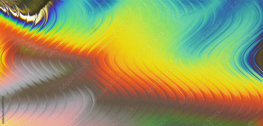 Poster iridescent pearlescent rainbow hues abstract blurred grainy neon gradient background texture. digita