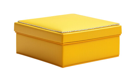 A yellow leather gift box with a sleek finish and elegant design, isolated on a white or transparent png  background.