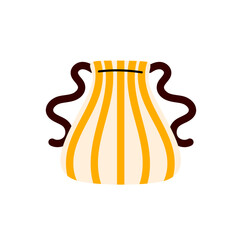 Handcrafted ceramic vase with vertical yellow stripes and twin side handles