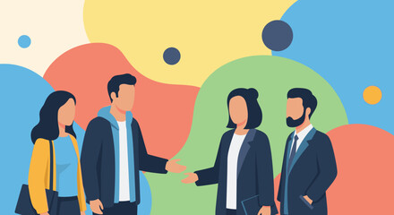 Diverse team meeting, collaboration, partnership concept illustration for website banners and presentations.