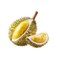 Obraz premium A fresh durian fruit with its flesh on display, ready to eat. The durian has a spiky exterior, and a sweet taste