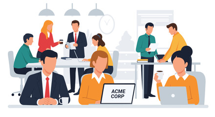 Diverse team of business professionals collaborating in a modern office, ideal for website banners or presentations.