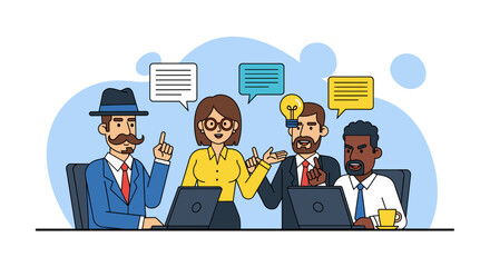 Diverse business team brainstorming ideas together, perfect for website banners or presentations.