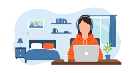 Woman working from home on laptop, perfect for remote work, freelance, or online learning content.