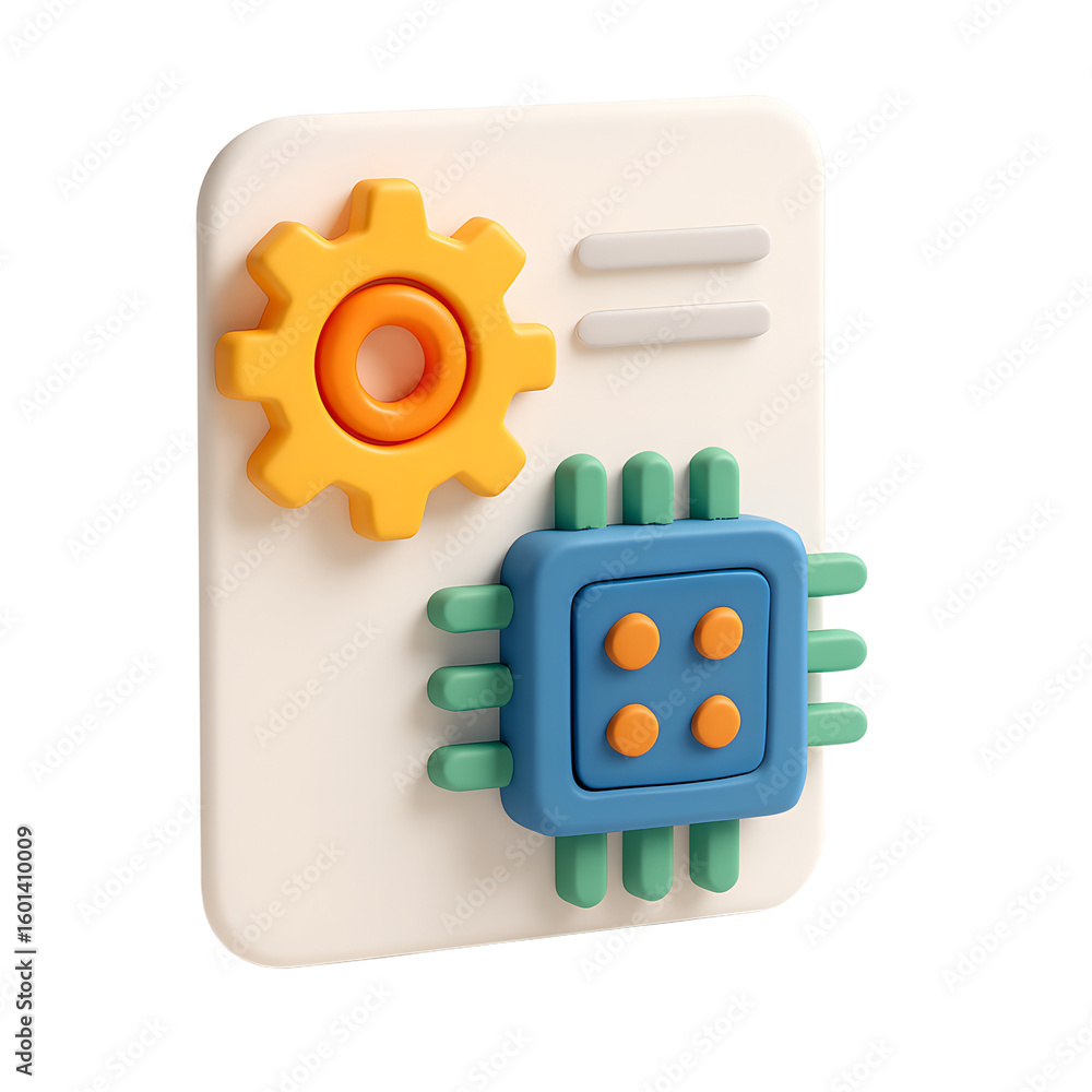 Fototapete digital engineering icon: a colorful 3d rendering of tech elements come together to build an intuiti
