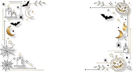 Obraz premium Elegant Halloween corner frame with gold and black line art – white background