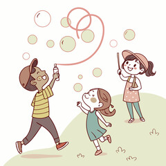 Cute Kids Vector Illustration – Happy Children Playing and Smiling

