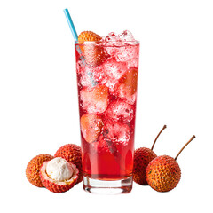 Refreshing lychee soda with floating fruit pieces perfect for a summer refreshment concept