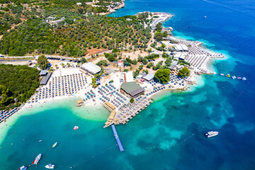 View of Bora Bora beach in Ksamil, Albanian Riviera. Ksamil islands are located near the Saranda, Albania.
