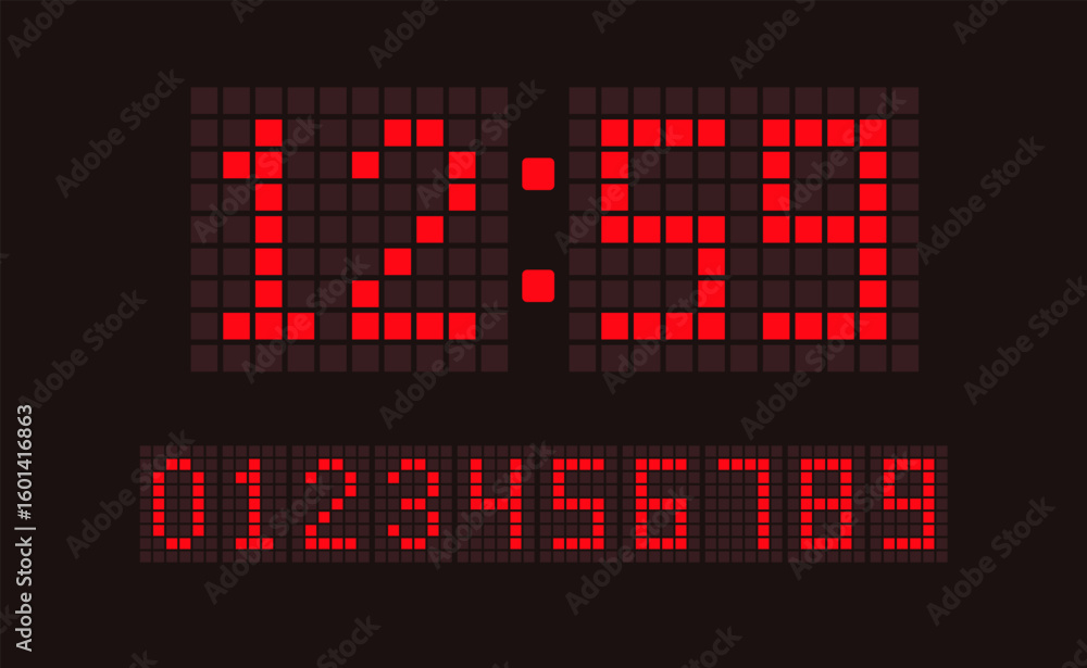 Aufkleber red digital led numbers. electronic or digital clock counter with led dotted figures. vector eps 10